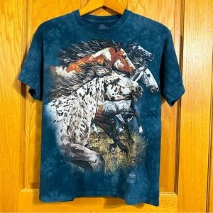 The Mountain tie dye t shirt with running horses graphic